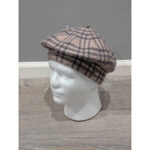 Prague Story French Style Beret Hat One Sz Plaid Gray Tan Cashmere Blend NWT